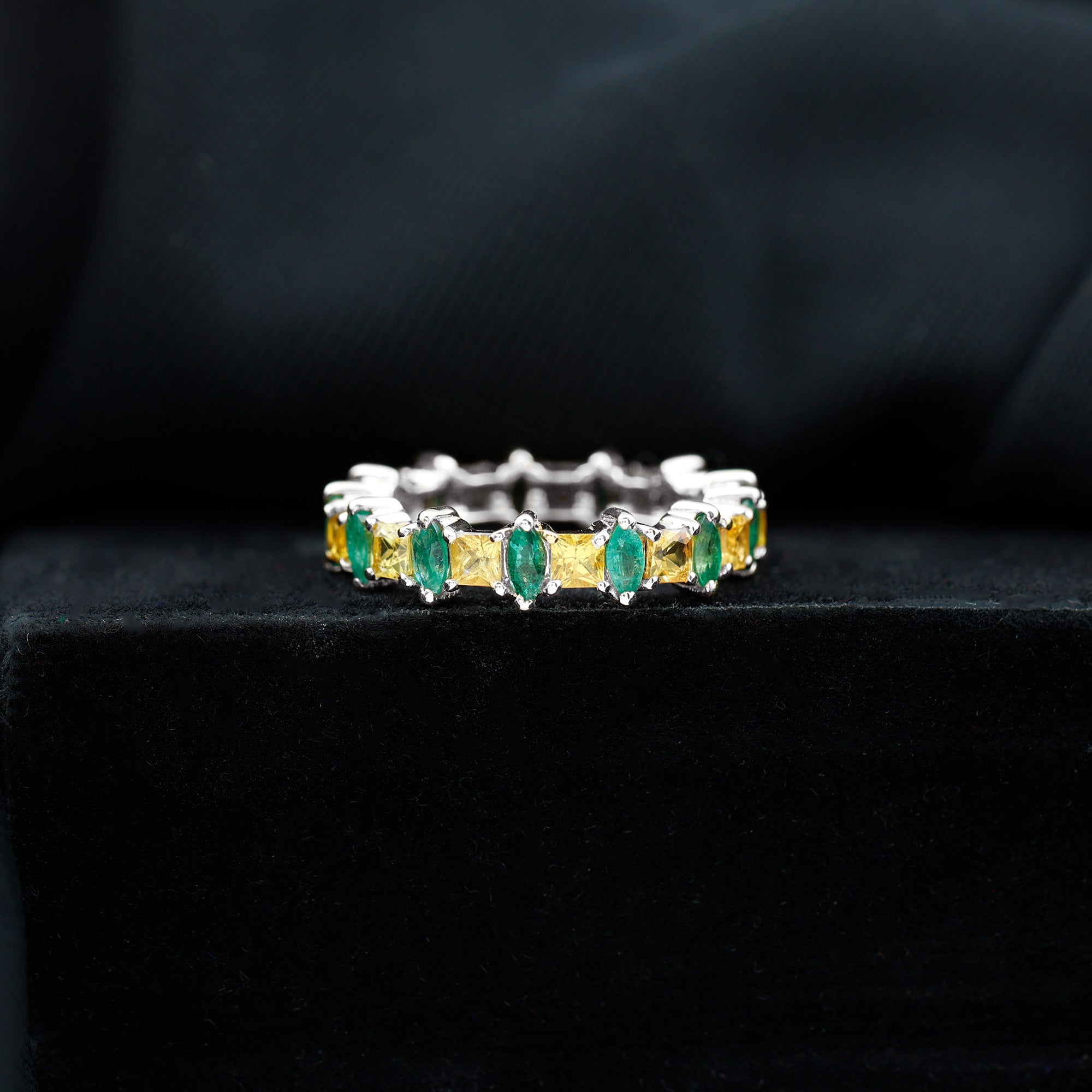Emerald Eternity Band – Prong Setting Jewelry With Yellow Sapphire & Emerald And Sapphire Ring