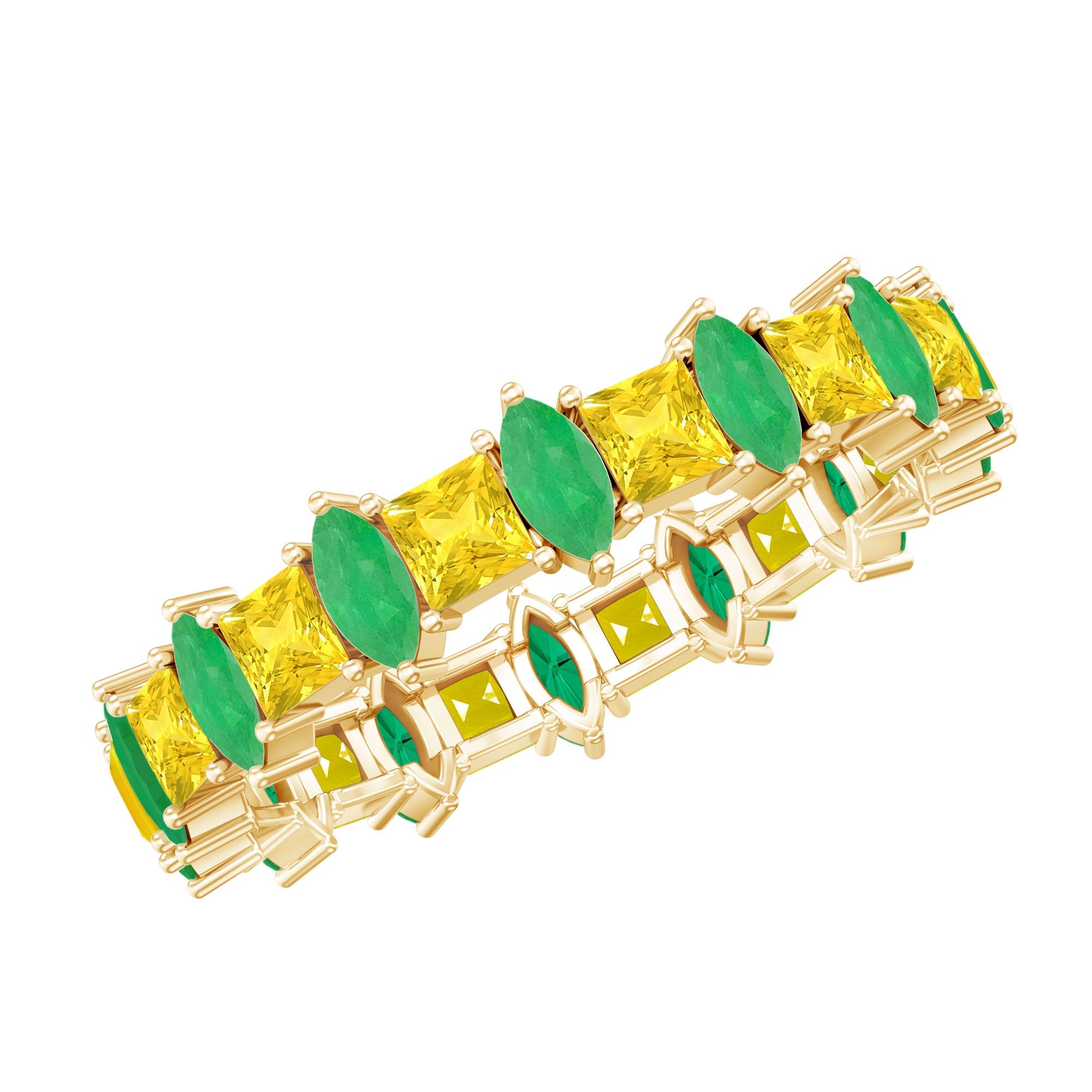Emerald Eternity Band – Prong Setting Jewelry With Yellow Sapphire & Emerald And Sapphire Ring