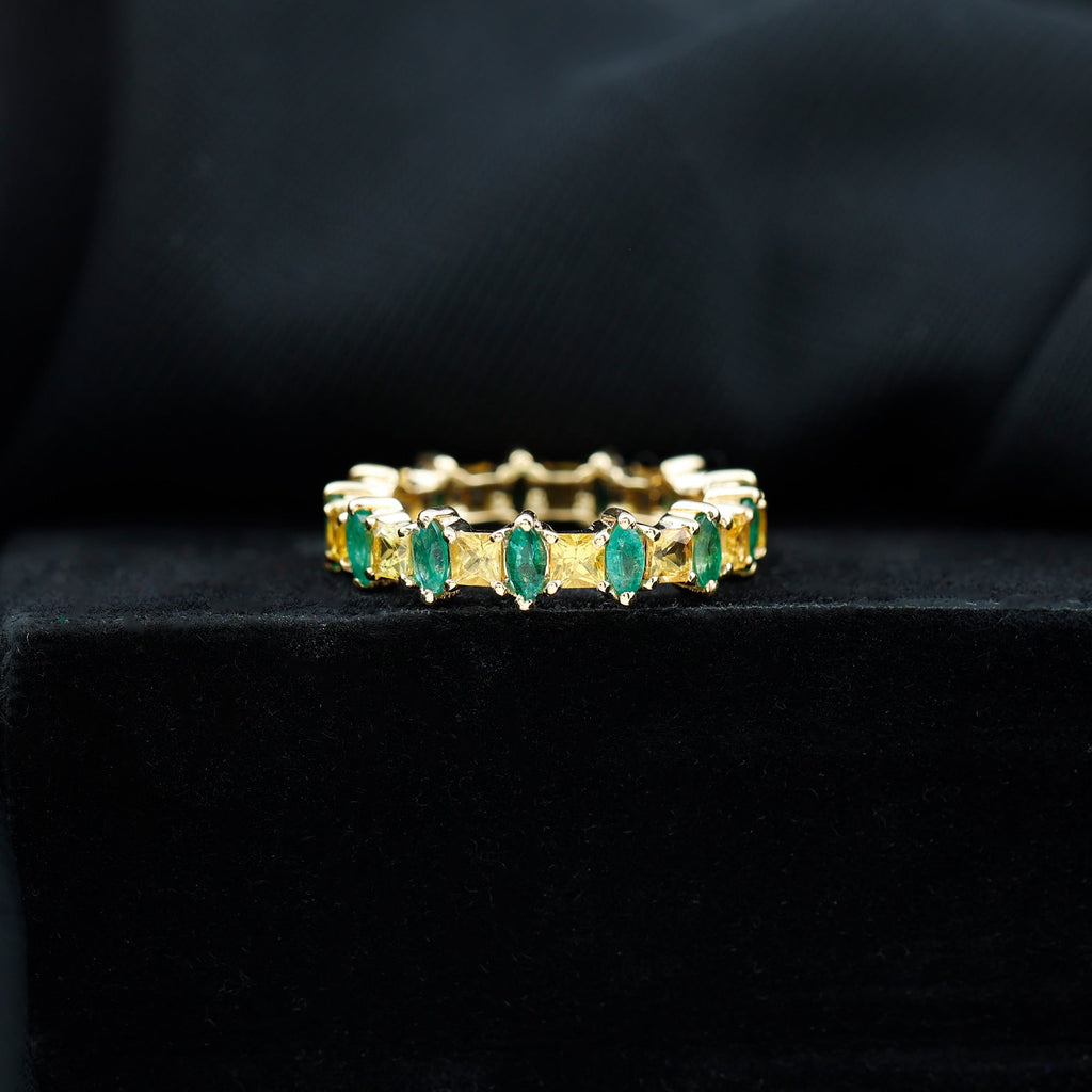 Emerald Eternity Band – Prong Setting Jewelry With Yellow Sapphire & Emerald And Sapphire Ring