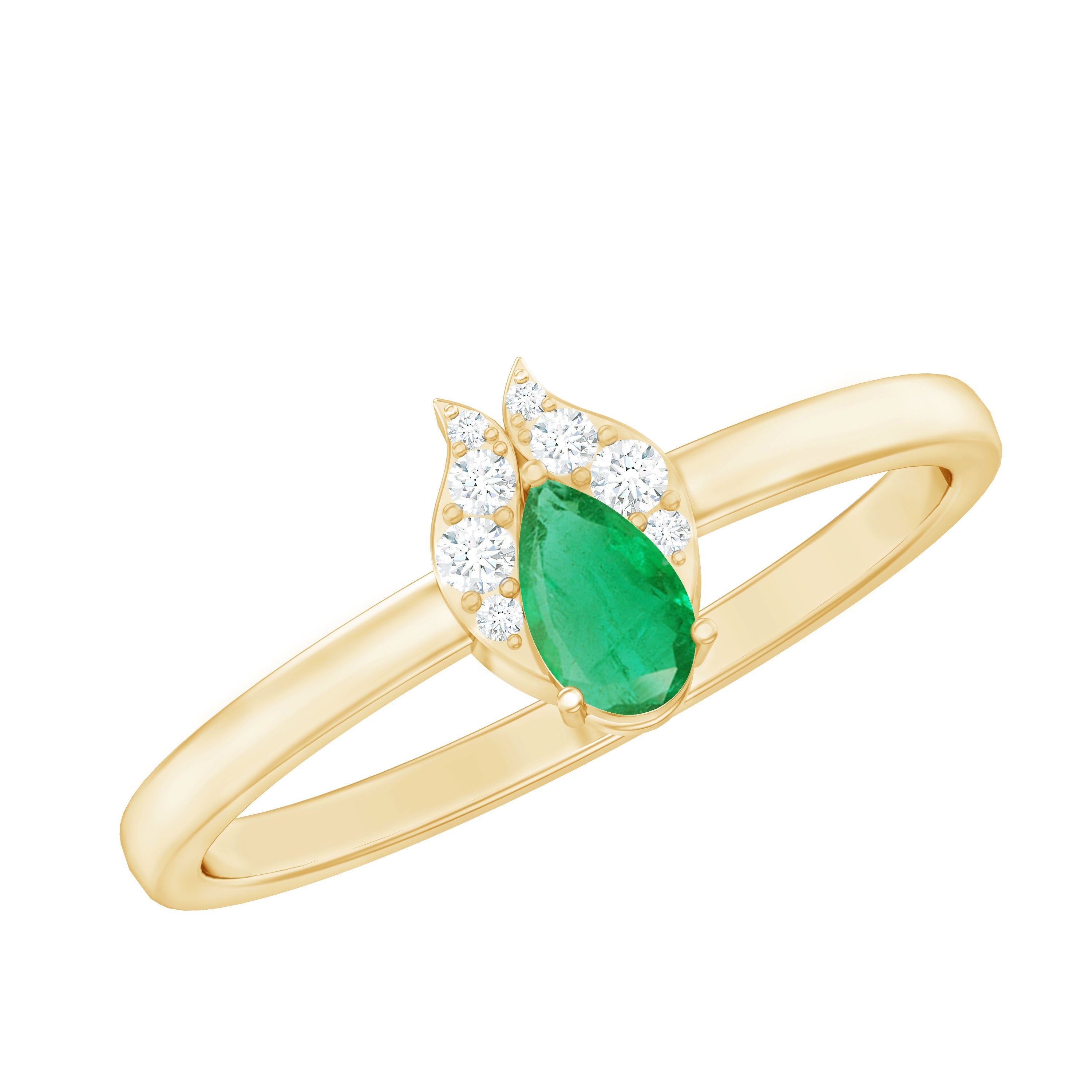 Emerald Promise Ring – Natural Pear Shaped Emerald with Diamond Accents