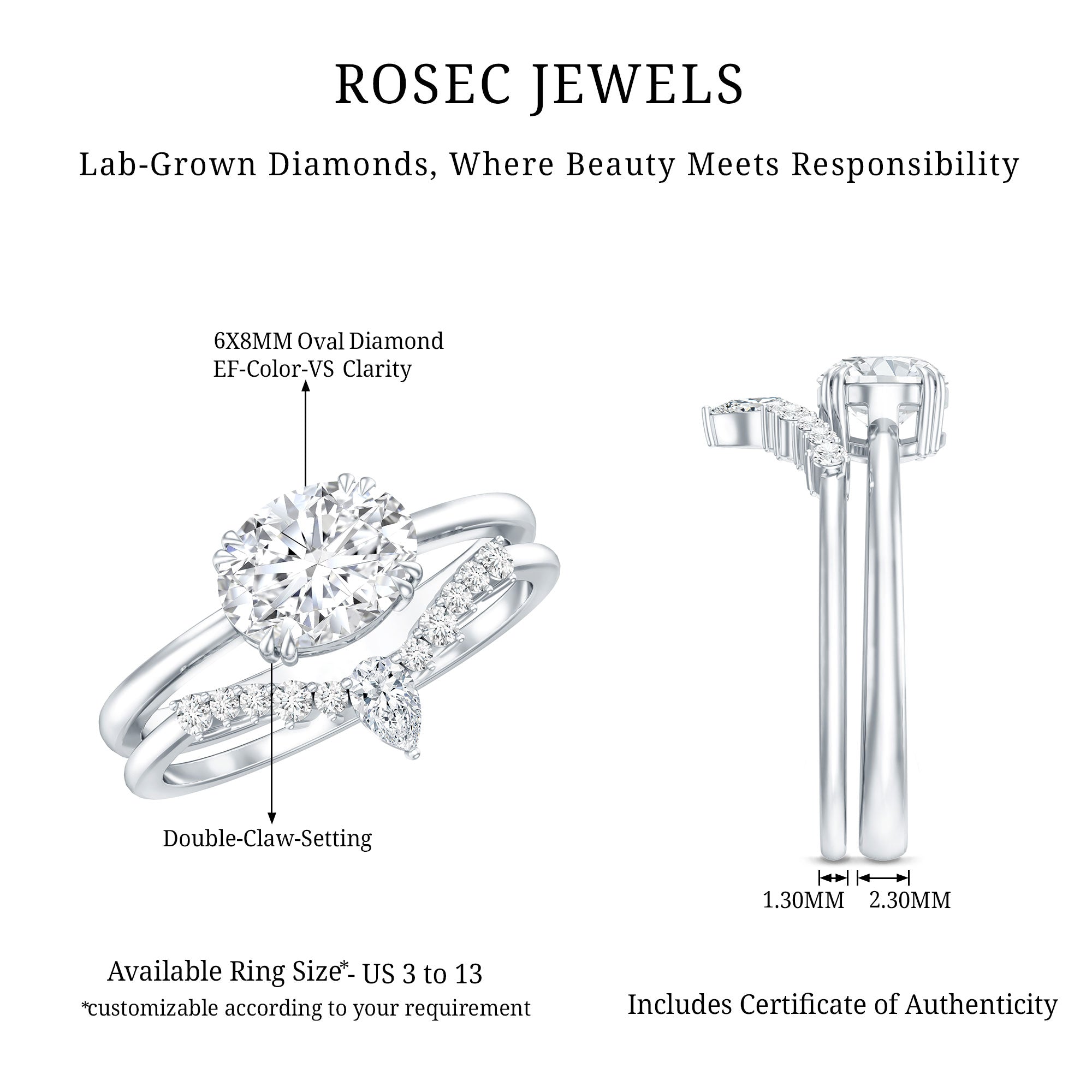 Certified 1.2 Carat Oval Lab Grown Diamond Engagement Ring With Enhancer