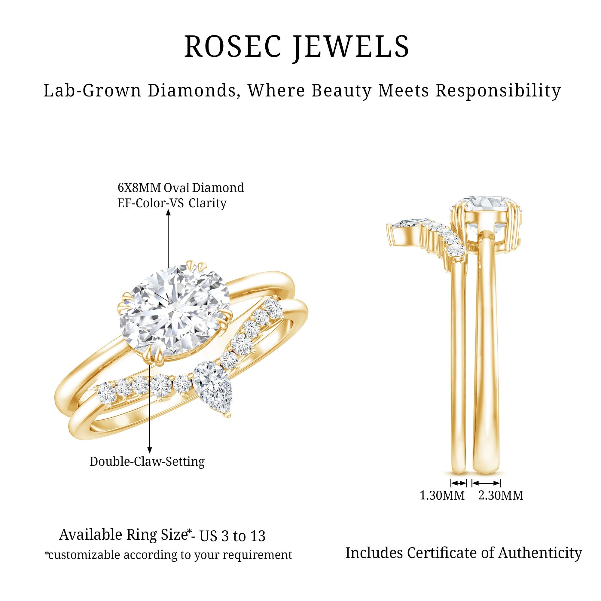 Certified 1.2 Carat Oval Lab Grown Diamond Engagement Ring With Enhancer