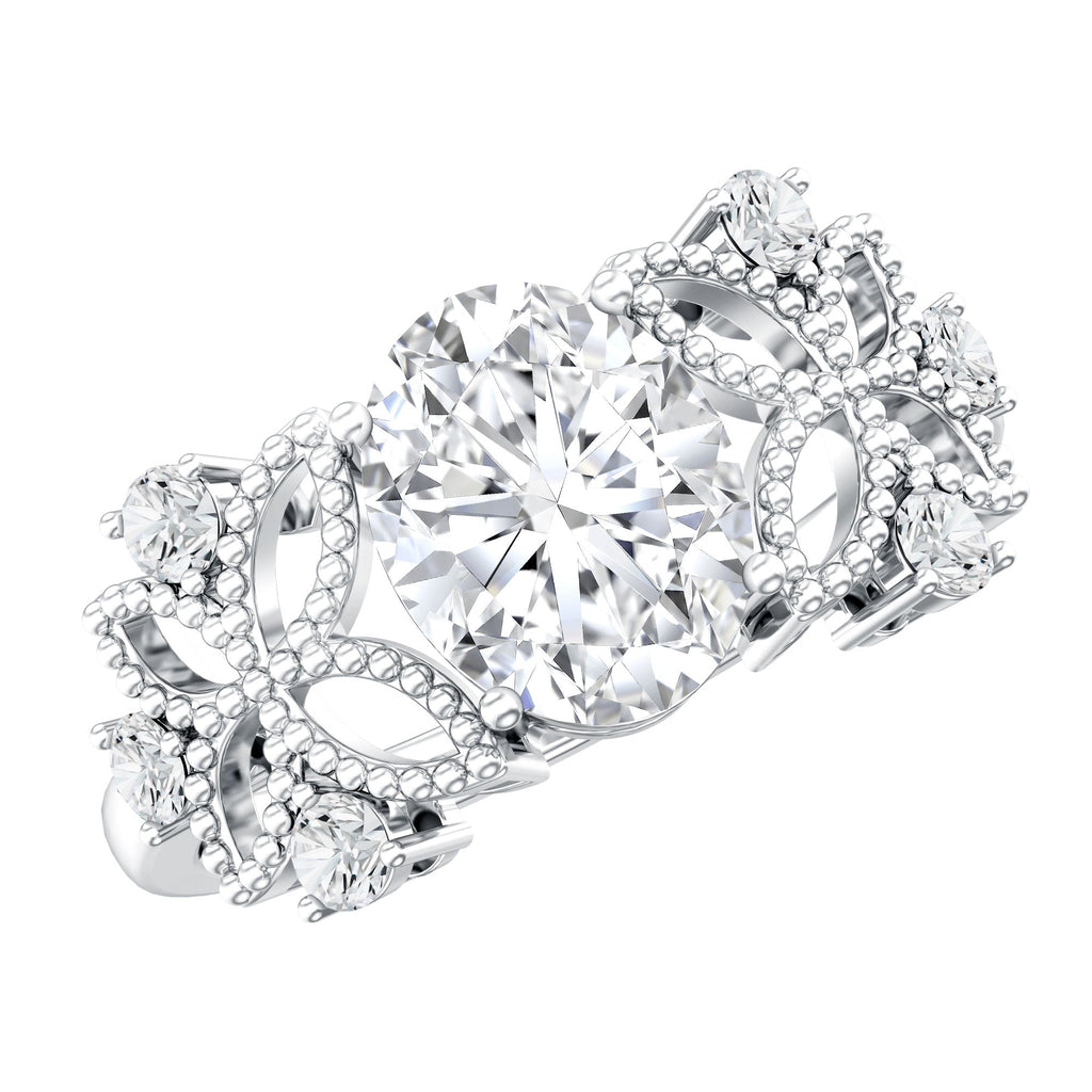 1.2 Carat Oval Lab Grown Diamond Flower Engagement Ring