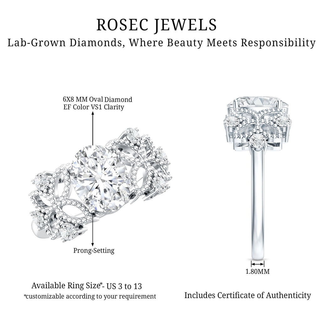 1.2 Carat Oval Lab Grown Diamond Flower Engagement Ring