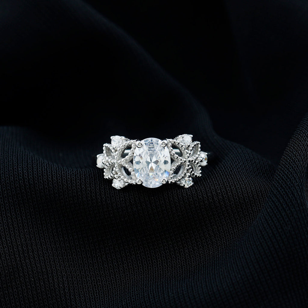 1.2 Carat Oval Lab Grown Diamond Flower Engagement Ring