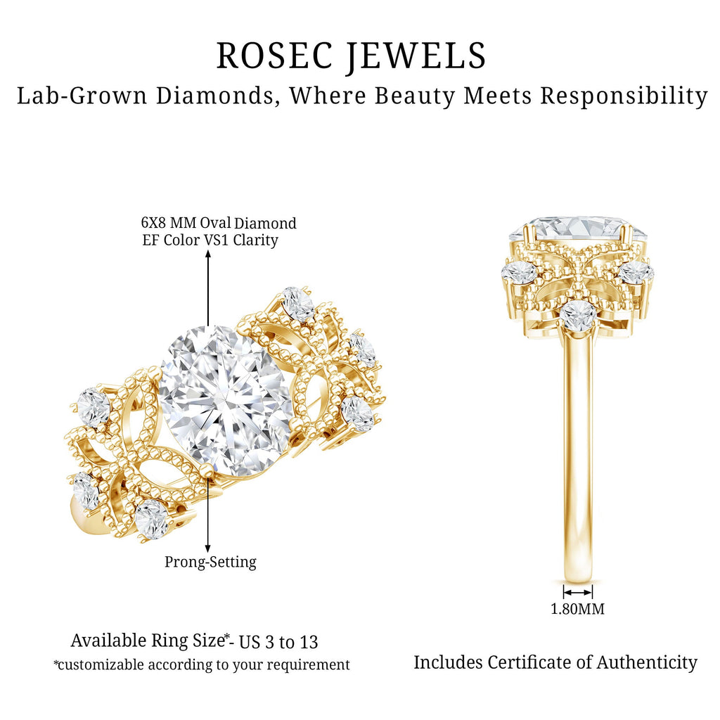 1.2 Carat Oval Lab Grown Diamond Flower Engagement Ring