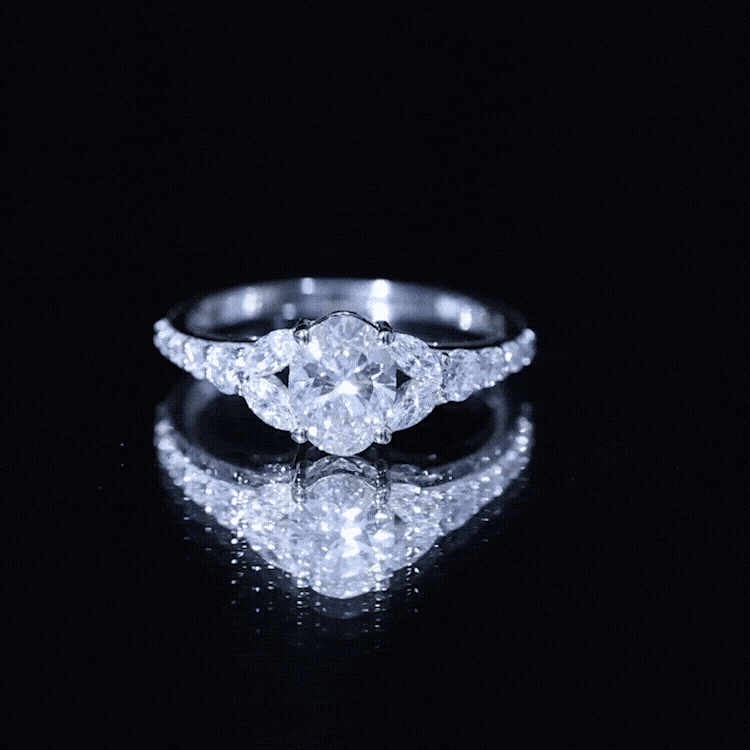 Certified 1 Carat Oval Lab Grown Diamond Engagement Ring With Side Stones