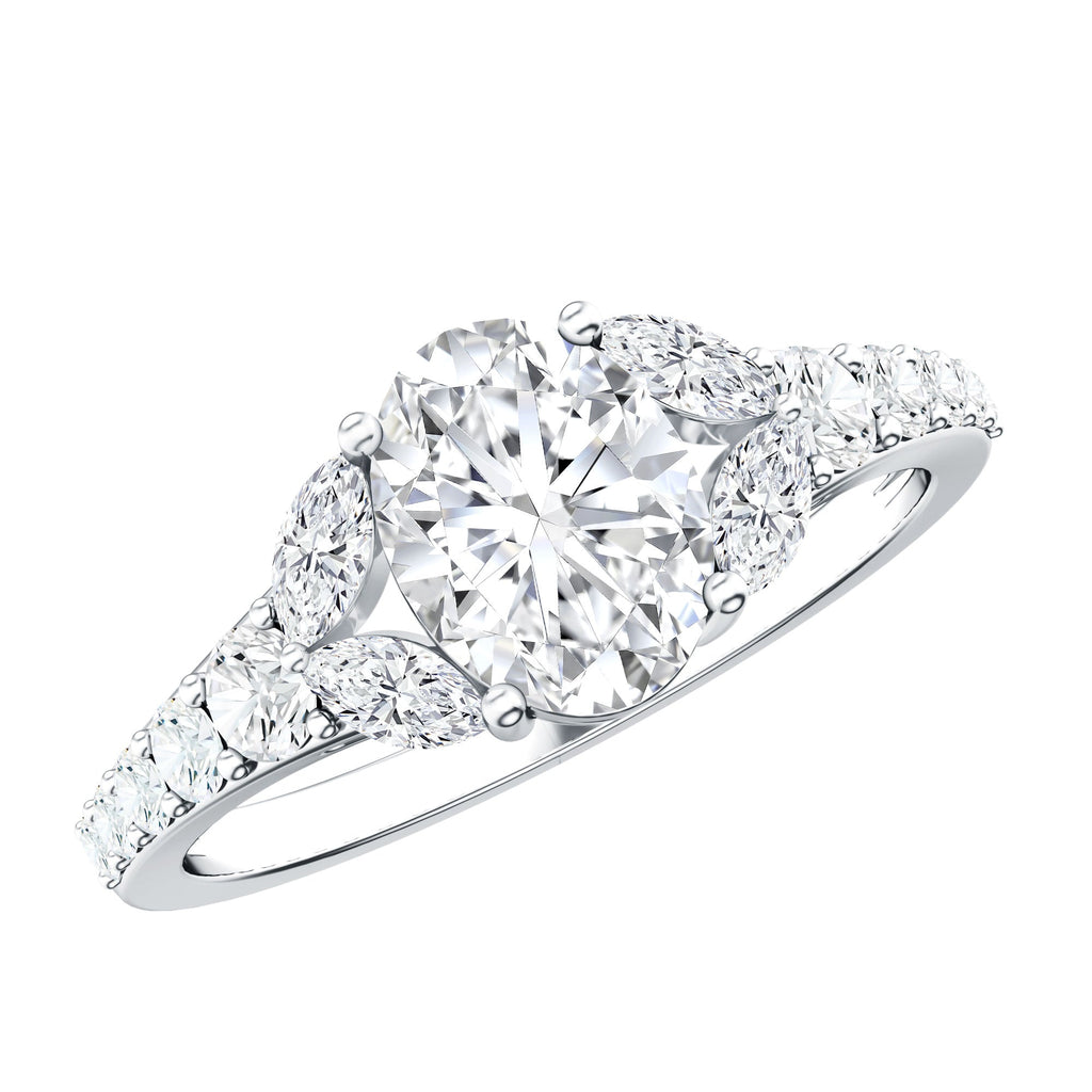 Certified 1 Carat Oval Lab Grown Diamond Engagement Ring With Side Stones