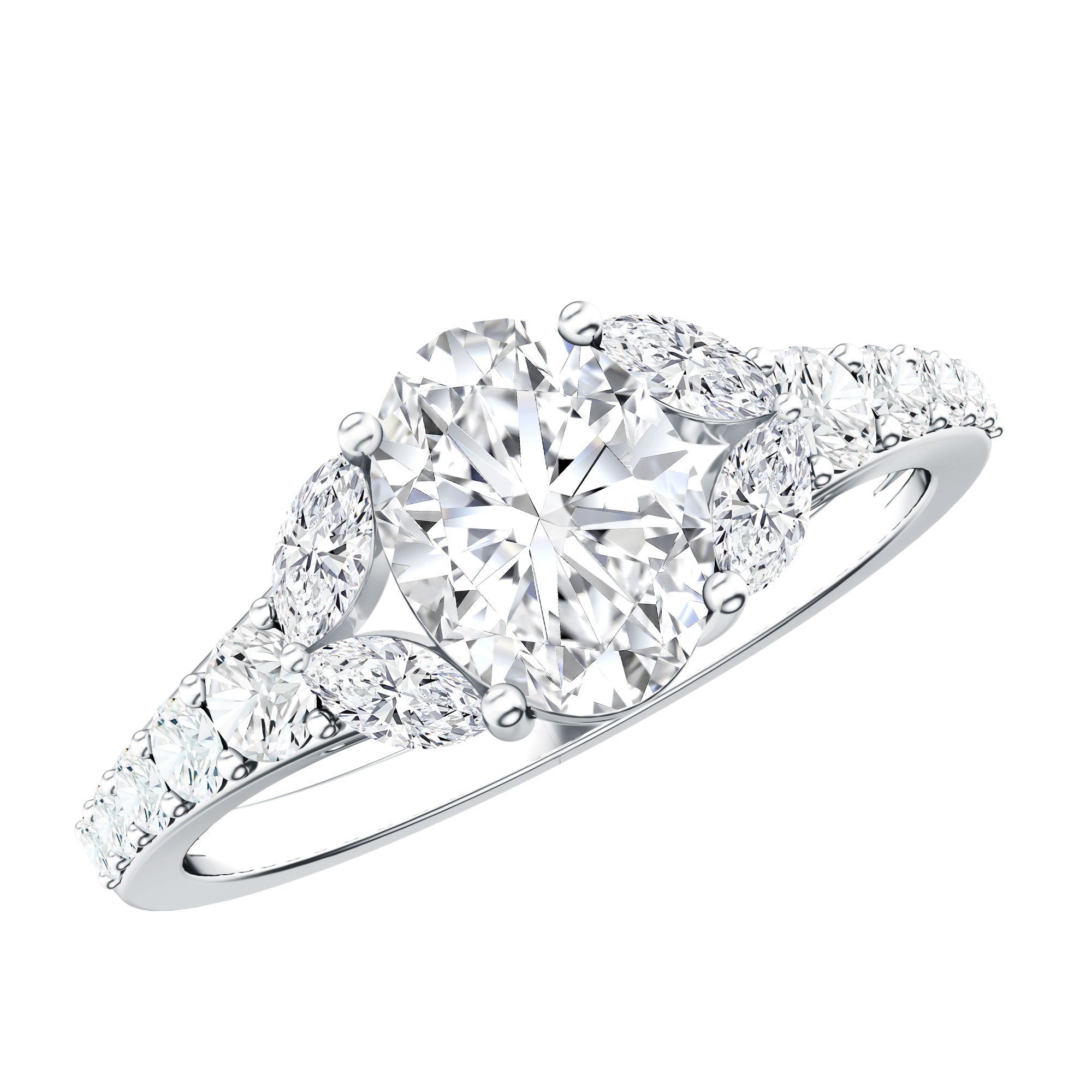 Certified 1 Carat Oval Lab Grown Diamond Engagement Ring With Side Stones