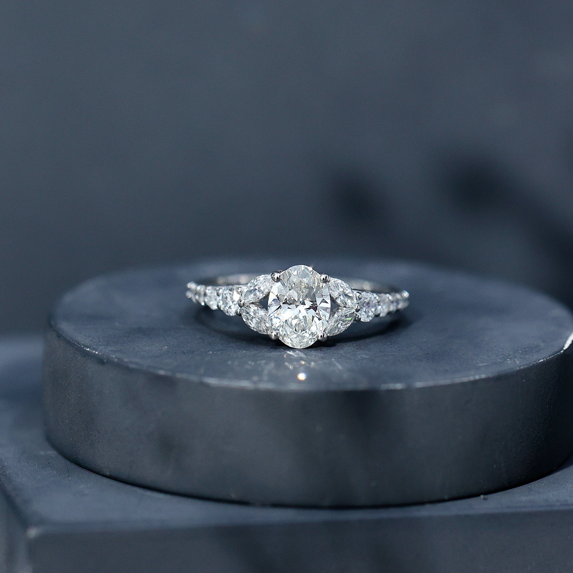 Certified 1 Carat Oval Lab Grown Diamond Engagement Ring With Side Stones