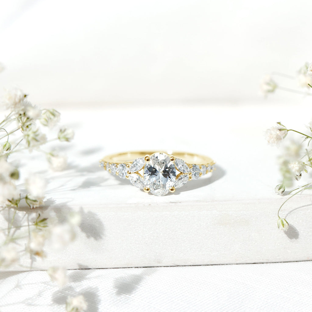 Certified 1 Carat Oval Lab Grown Diamond Engagement Ring With Side Stones