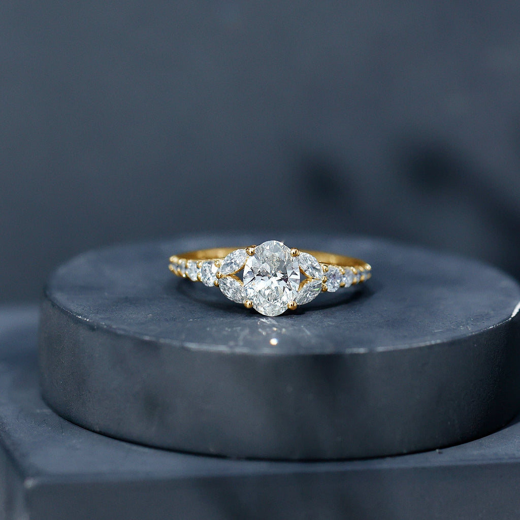 Certified 1 Carat Oval Lab Grown Diamond Engagement Ring With Side Stones