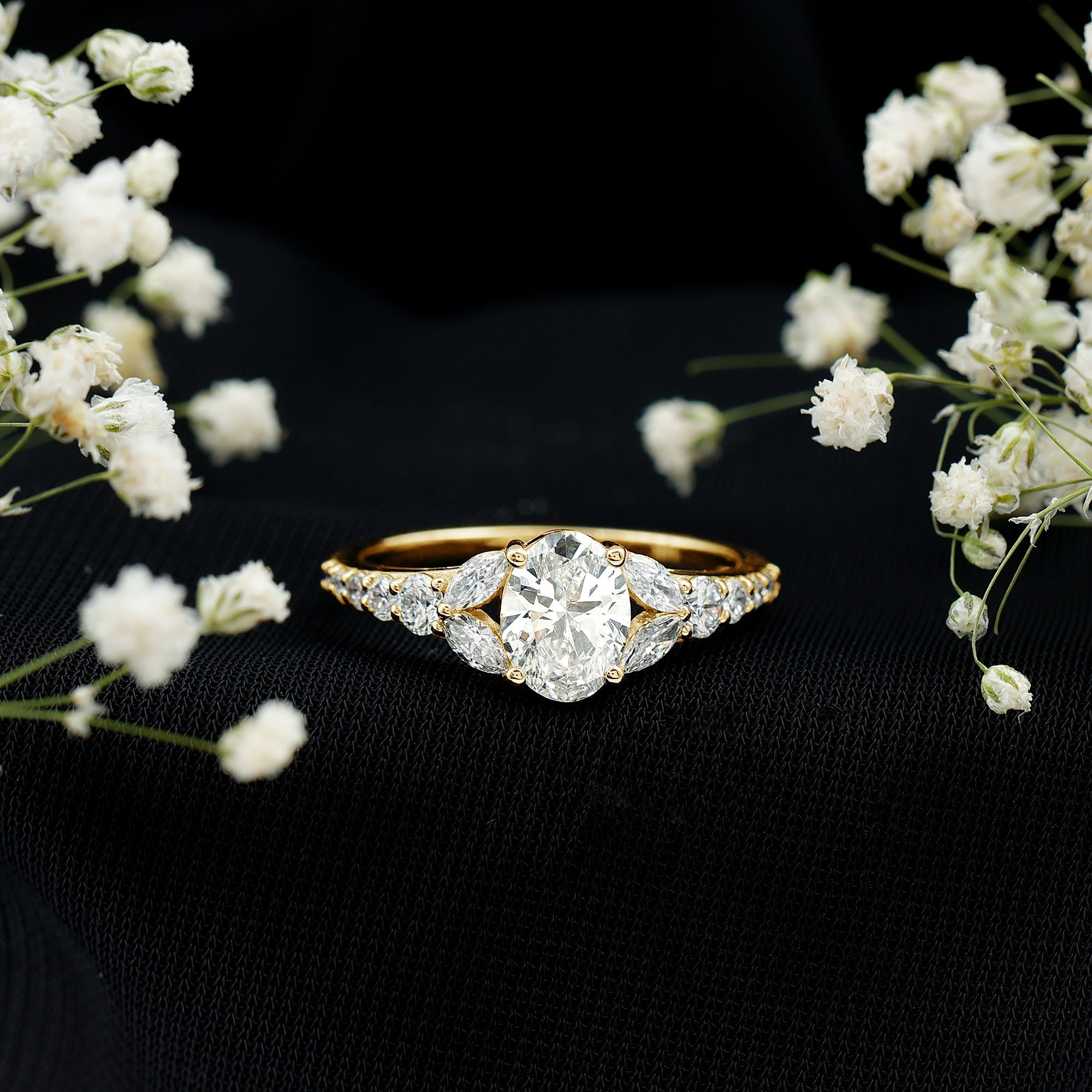 Certified 1 Carat Oval Lab Grown Diamond Engagement Ring With Side Stones