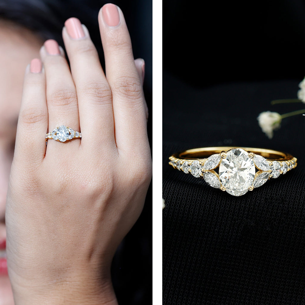 Certified 1 Carat Oval Lab Grown Diamond Engagement Ring With Side Stones