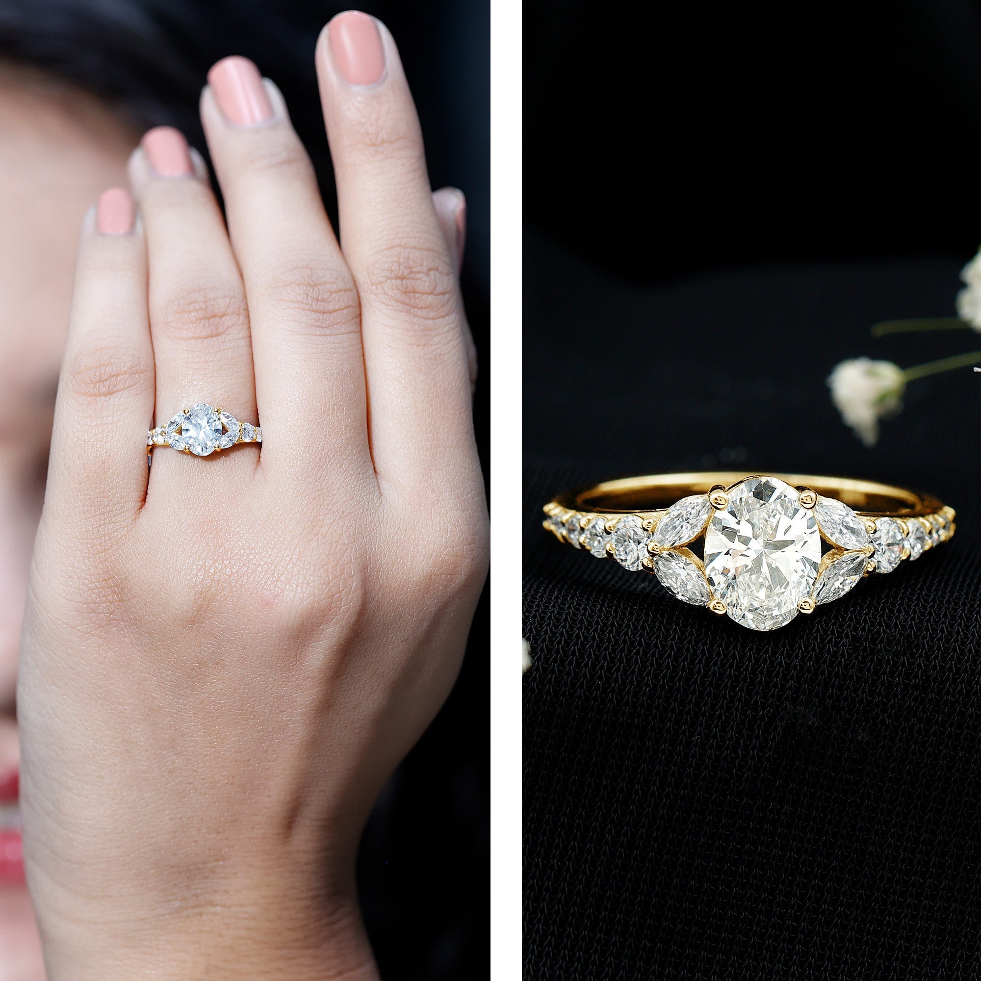Certified 1 Carat Oval Lab Grown Diamond Engagement Ring With Side Stones