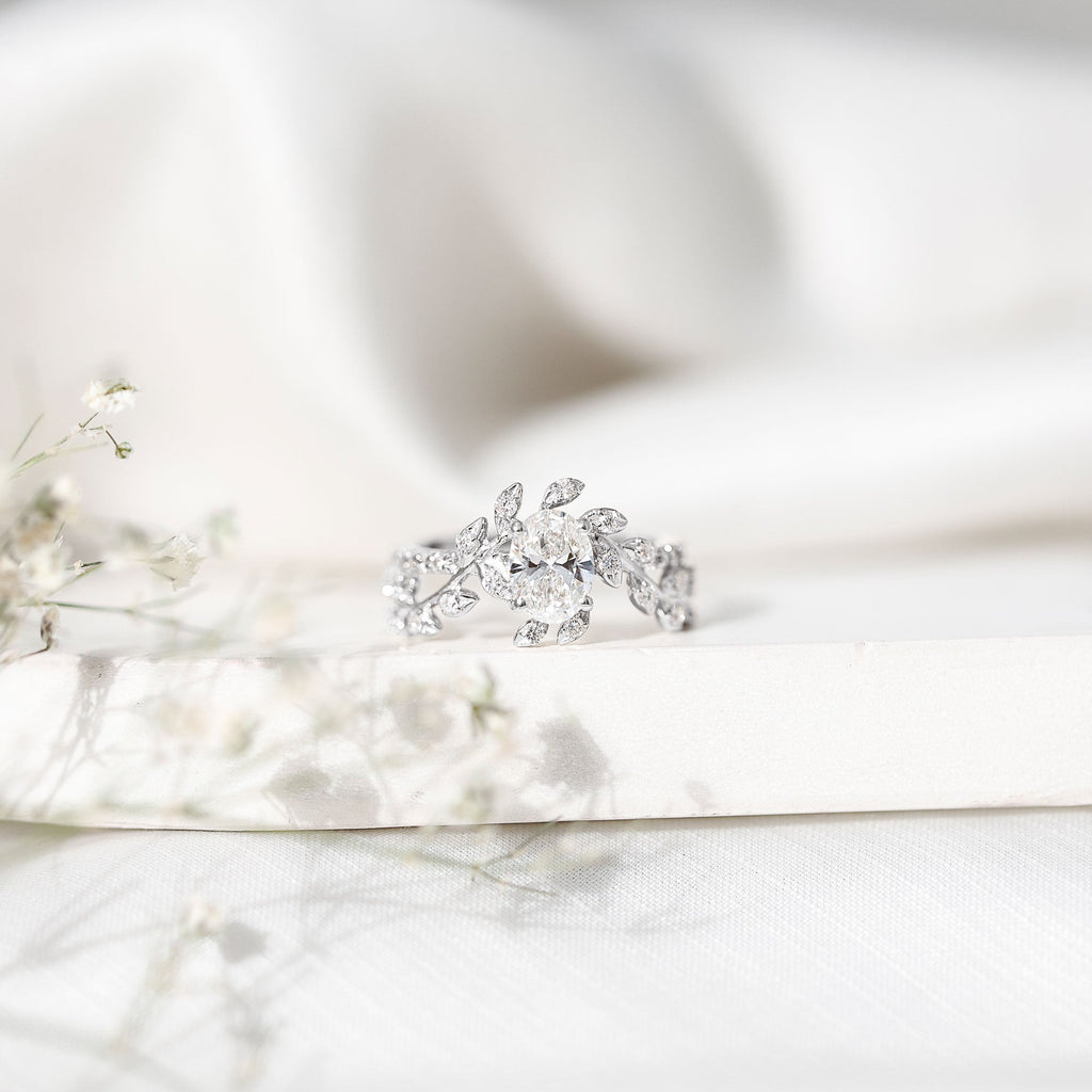 1.2 Carat Oval Lab Grown Diamond Petal Prong Engagement Ring