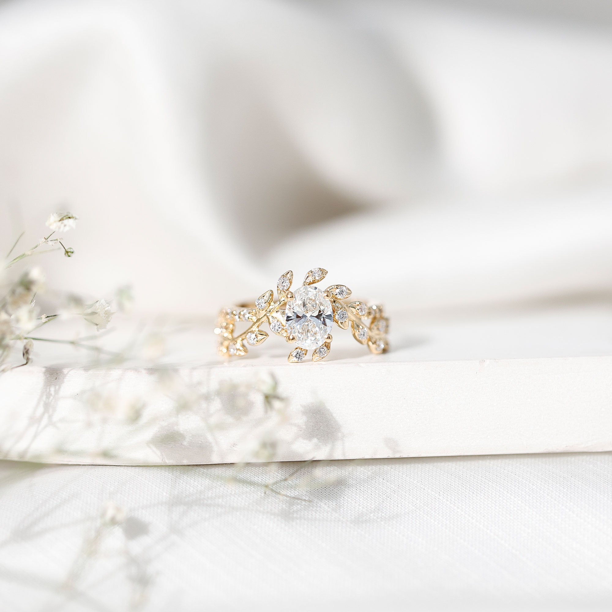 1.2 Carat Oval Lab Grown Diamond Petal Prong Engagement Ring