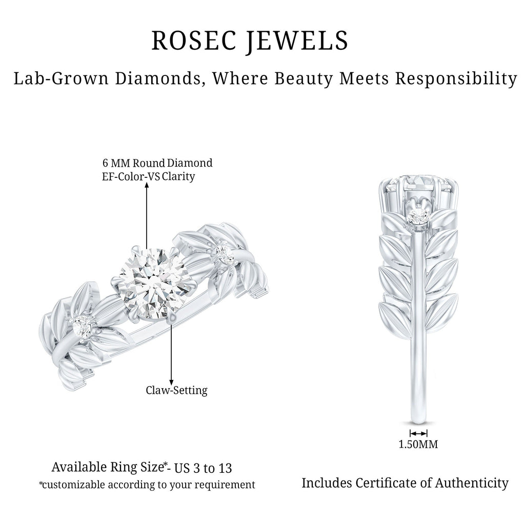 0.9 Carat Lab Grown Diamond Nature Inspired Engagement Ring