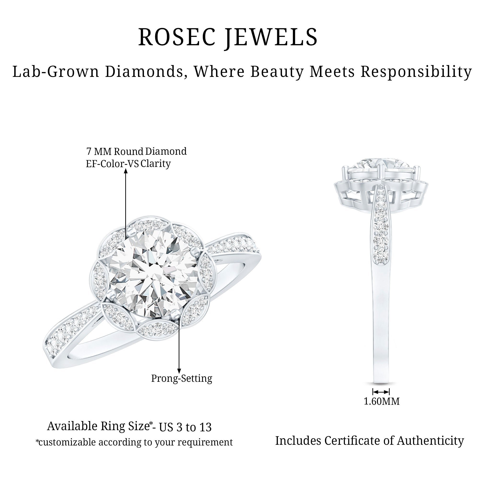 Certified 1.2 Carat Lab Grown Diamond Halo Engagement Ring