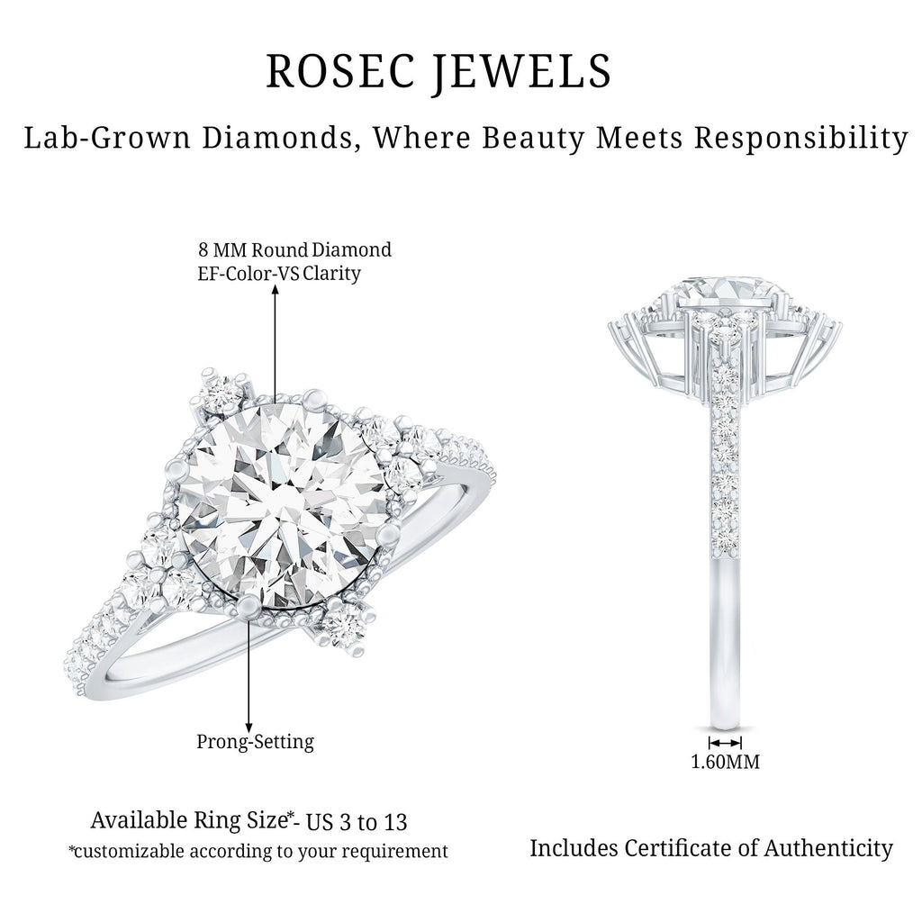 2 Carat Lab Grown Diamond Vintage Inspired Engagement Ring