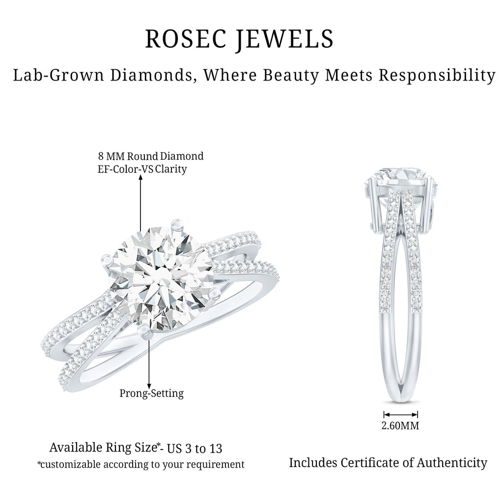 Certified 2 Carat Lab Grown Diamond Split Shank Engagement Ring