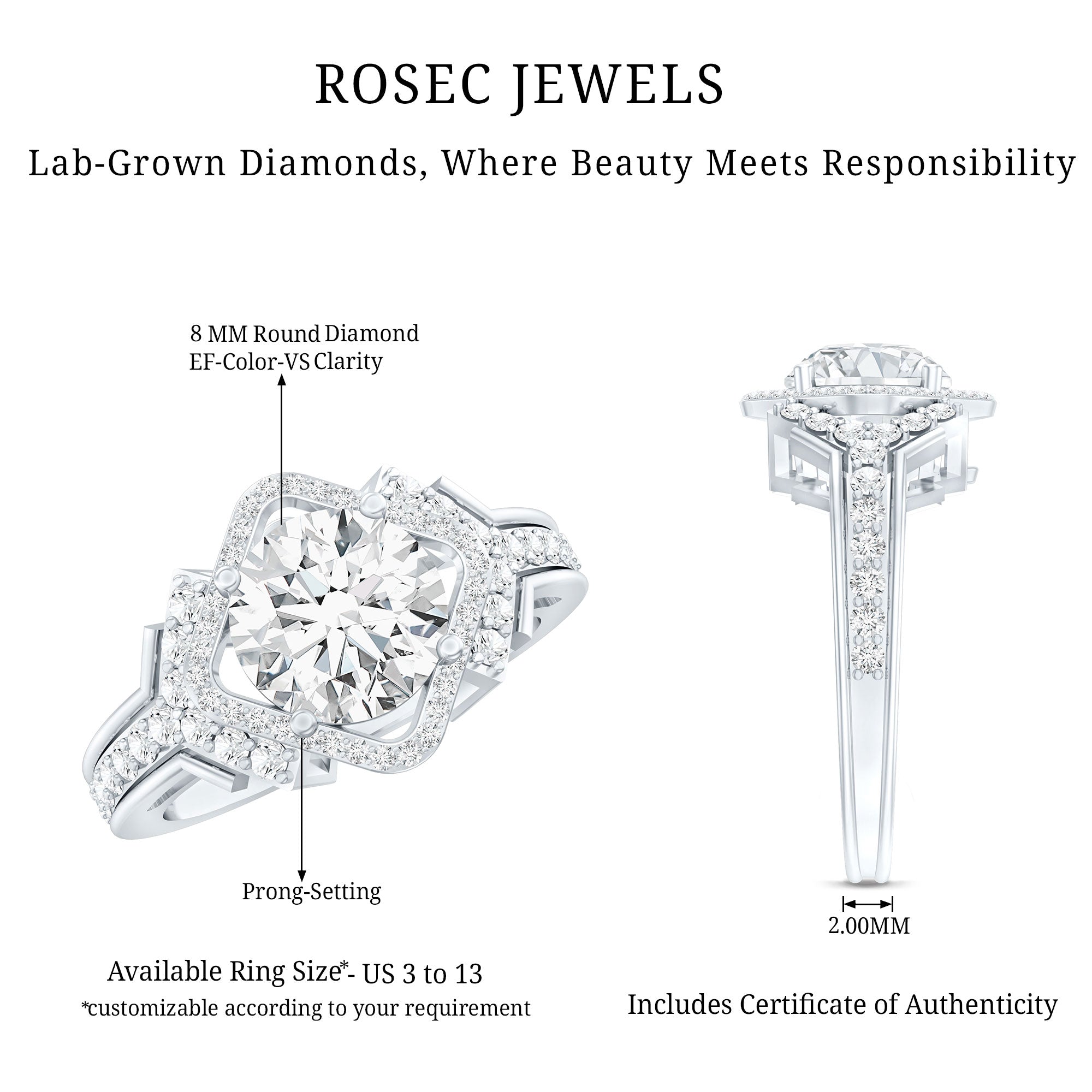 Certified 2 Carat Lab Grown Diamond Vintage Style Engagement Ring