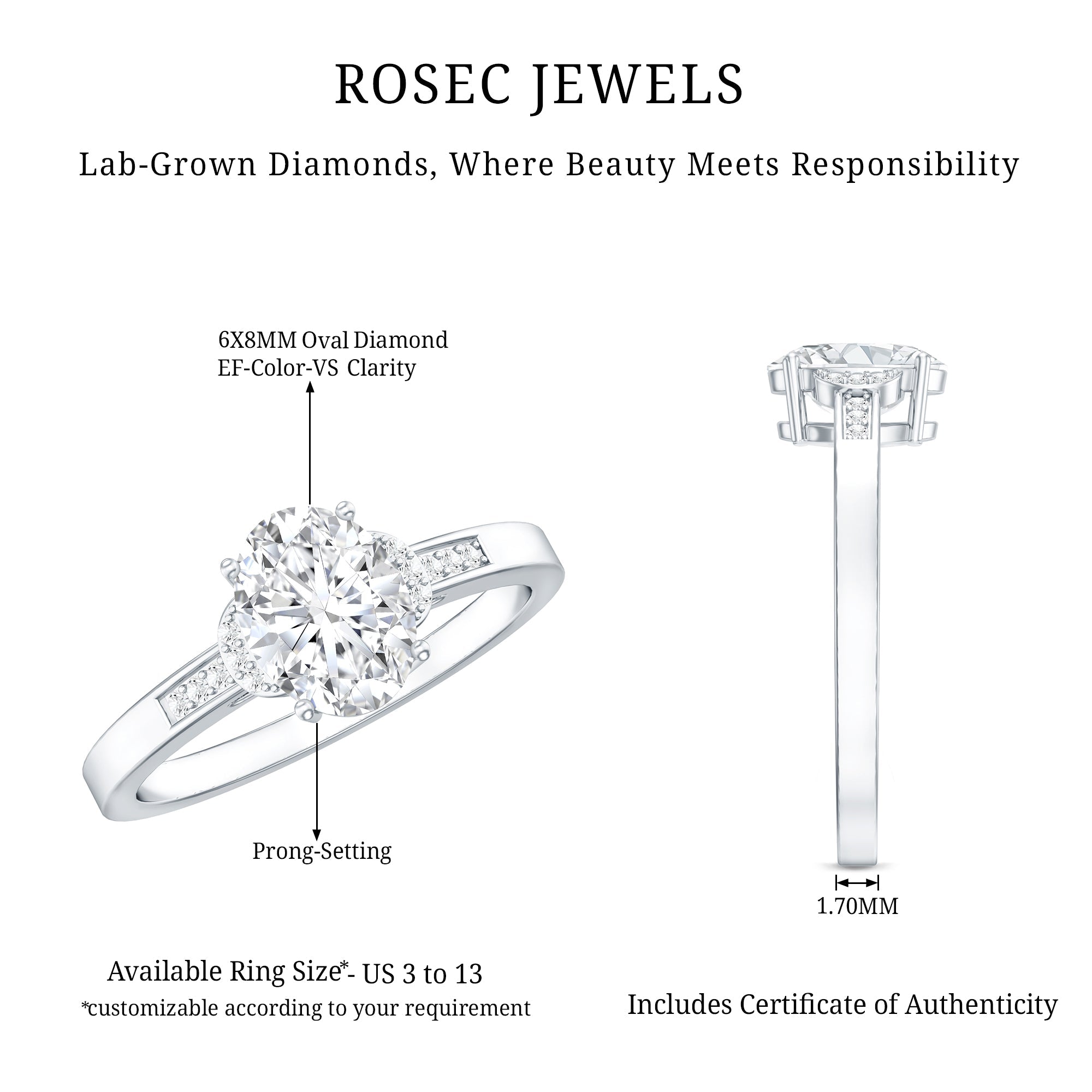 Certified 1.2 Carat Oval Lab Grown Diamond Solitaire Engagement Ring