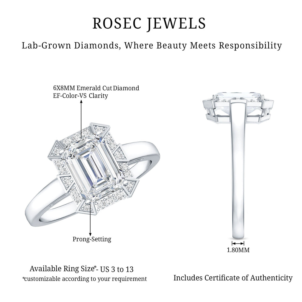 Certified 1.8 Carat Lab Grown Diamond Emerald Cut Engagement Ring