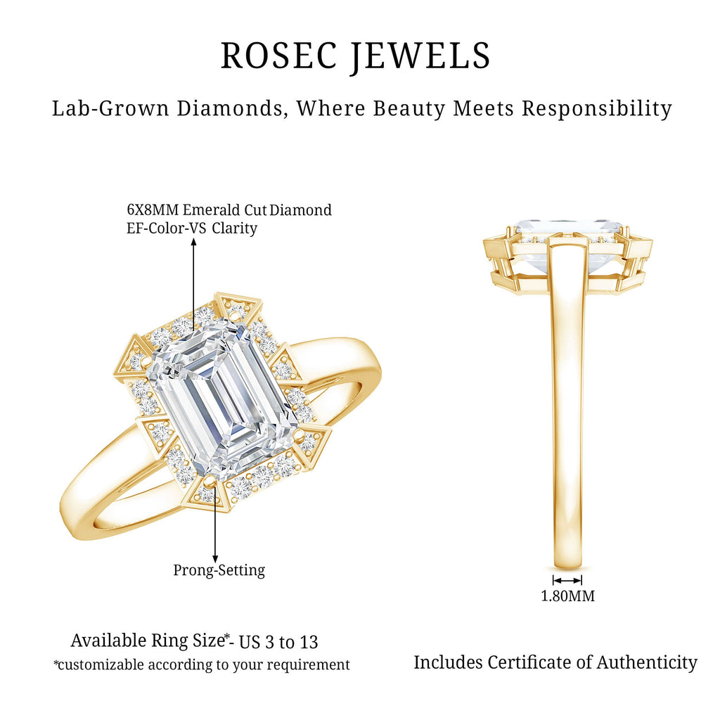 Certified 1.8 Carat Lab Grown Diamond Emerald Cut Engagement Ring
