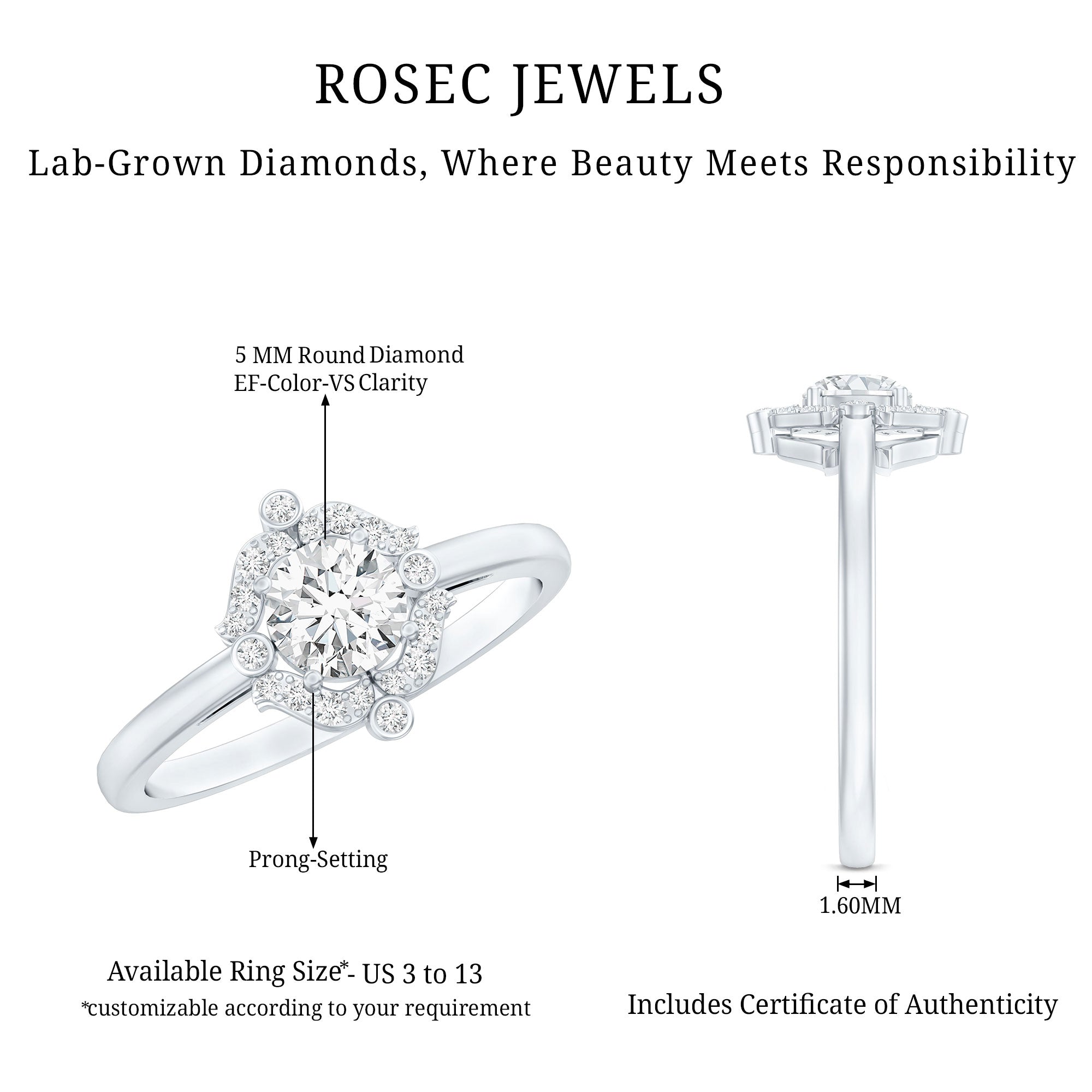 Certified 0.4 Carat Lab Grown Diamond Unique Engagement Ring