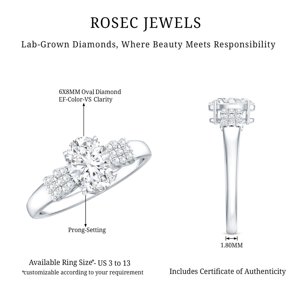 Certified 1.2 Carat Oval Lab Grown Diamond Designer Engagement Ring