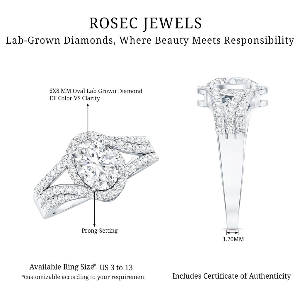 Certified 1.2 Carat Oval Lab Grown Diamond Split Shank Engagement Ring