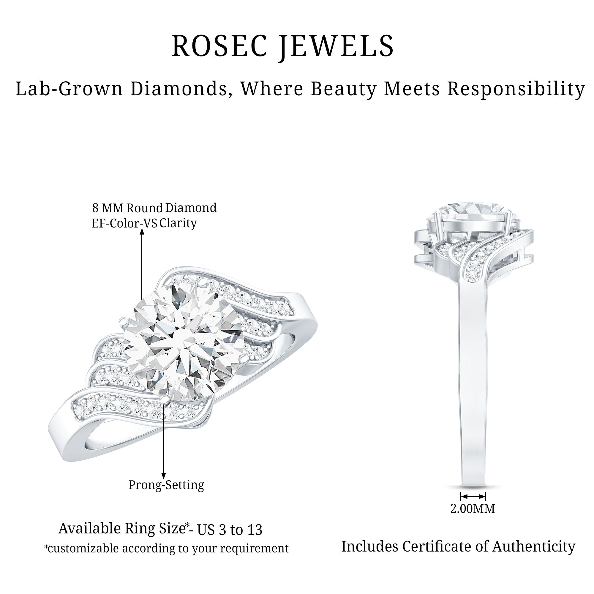 Certified 2 Carat Lab Grown Diamond Unique Engagement Ring