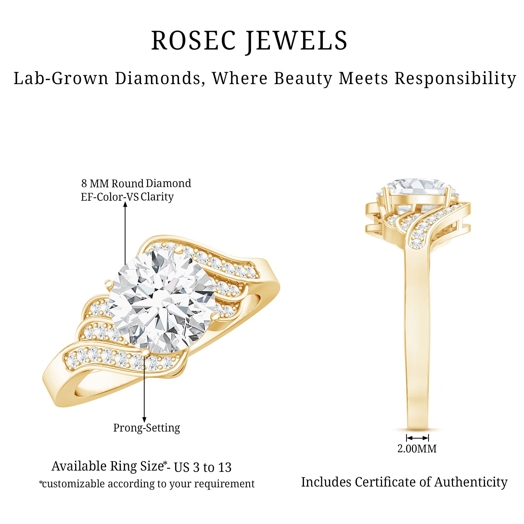 Certified 2 Carat Lab Grown Diamond Unique Engagement Ring
