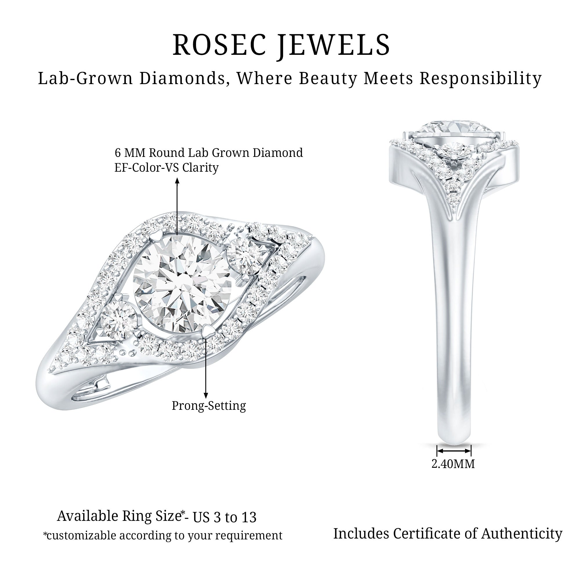 Certified 0.9 Carat Lab Grown Diamond Classic Engagement Ring