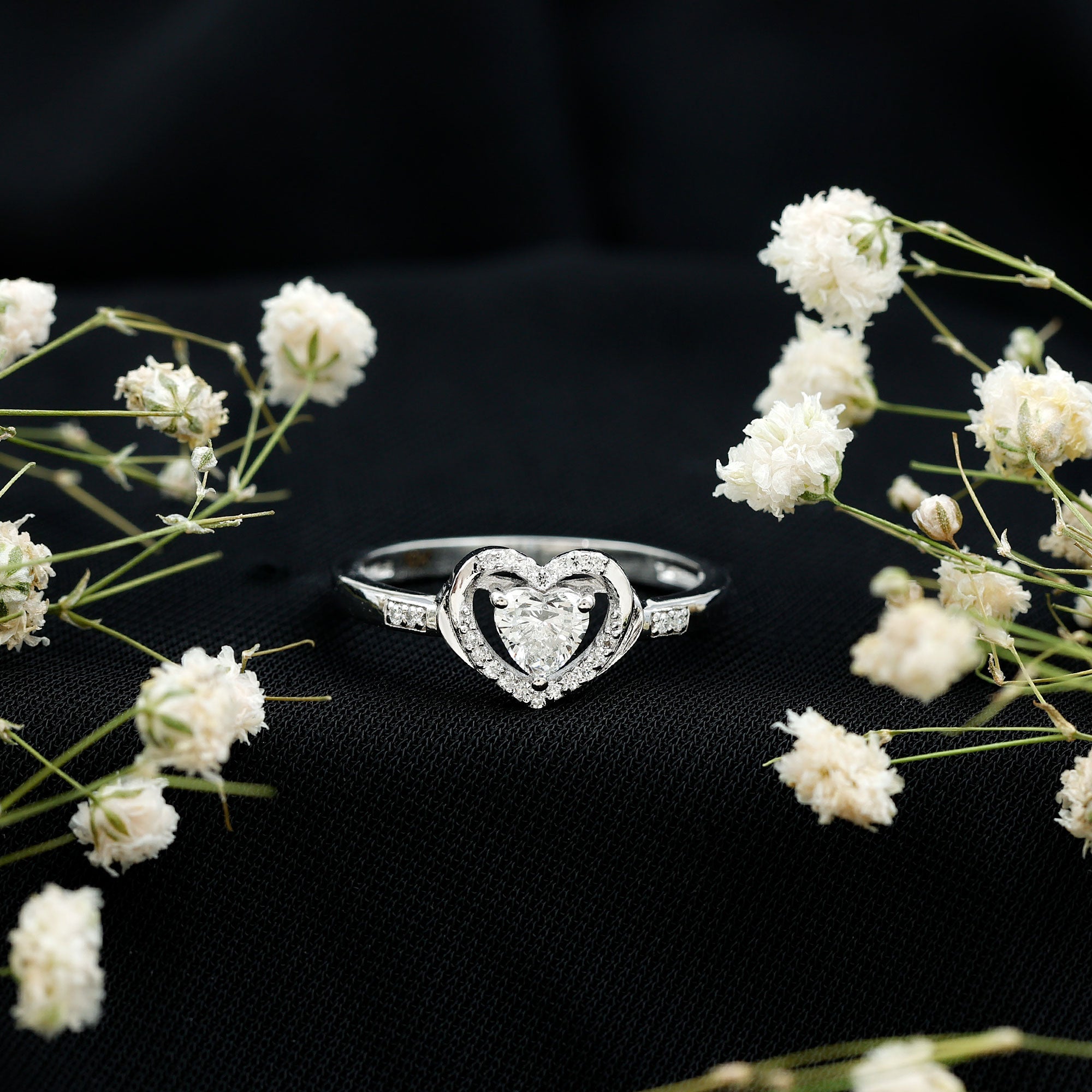 Certified Lab Created 0.5 Carat Heart Diamond Halo Engagement Ring