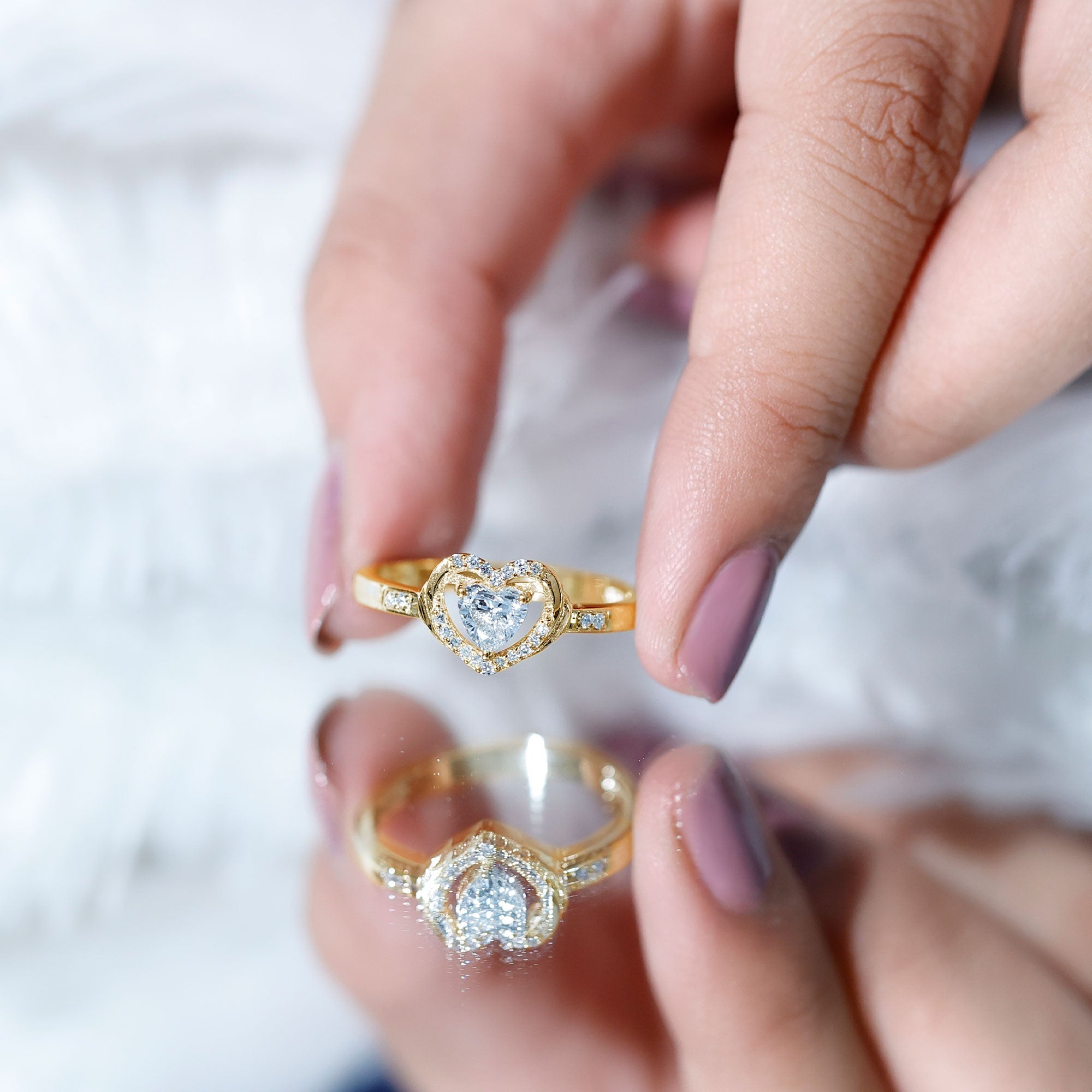 Certified Lab Created 0.5 Carat Heart Diamond Halo Engagement Ring