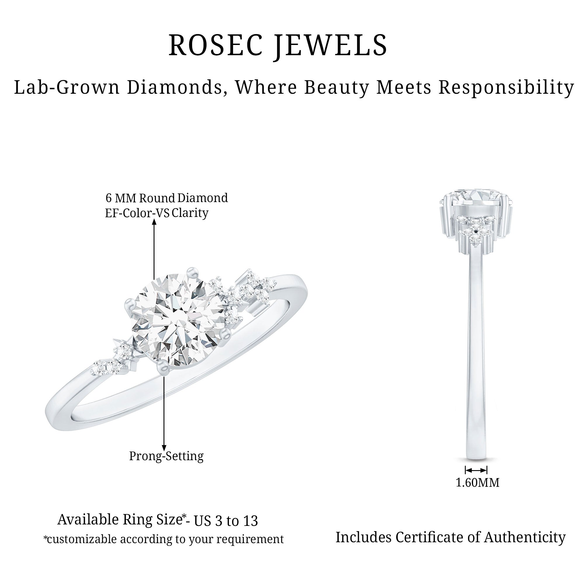 0.9 Carat Lab Grown Diamond Solitaire Engagement Ring