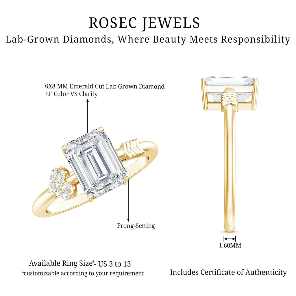 Lab Grown Diamond Emerald Cut Designer Engagement Ring