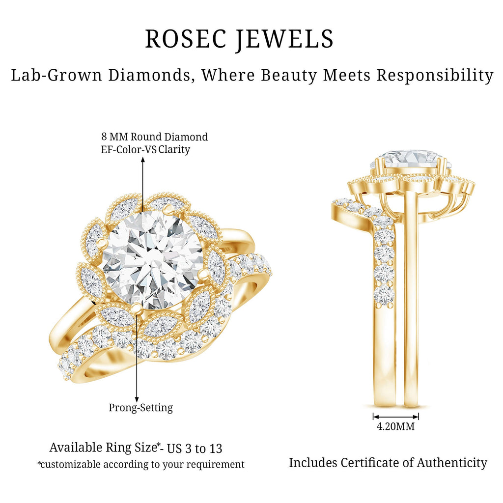 Lab Grown Diamond Vintage Inspired Engagement Ring with Wedding Band
