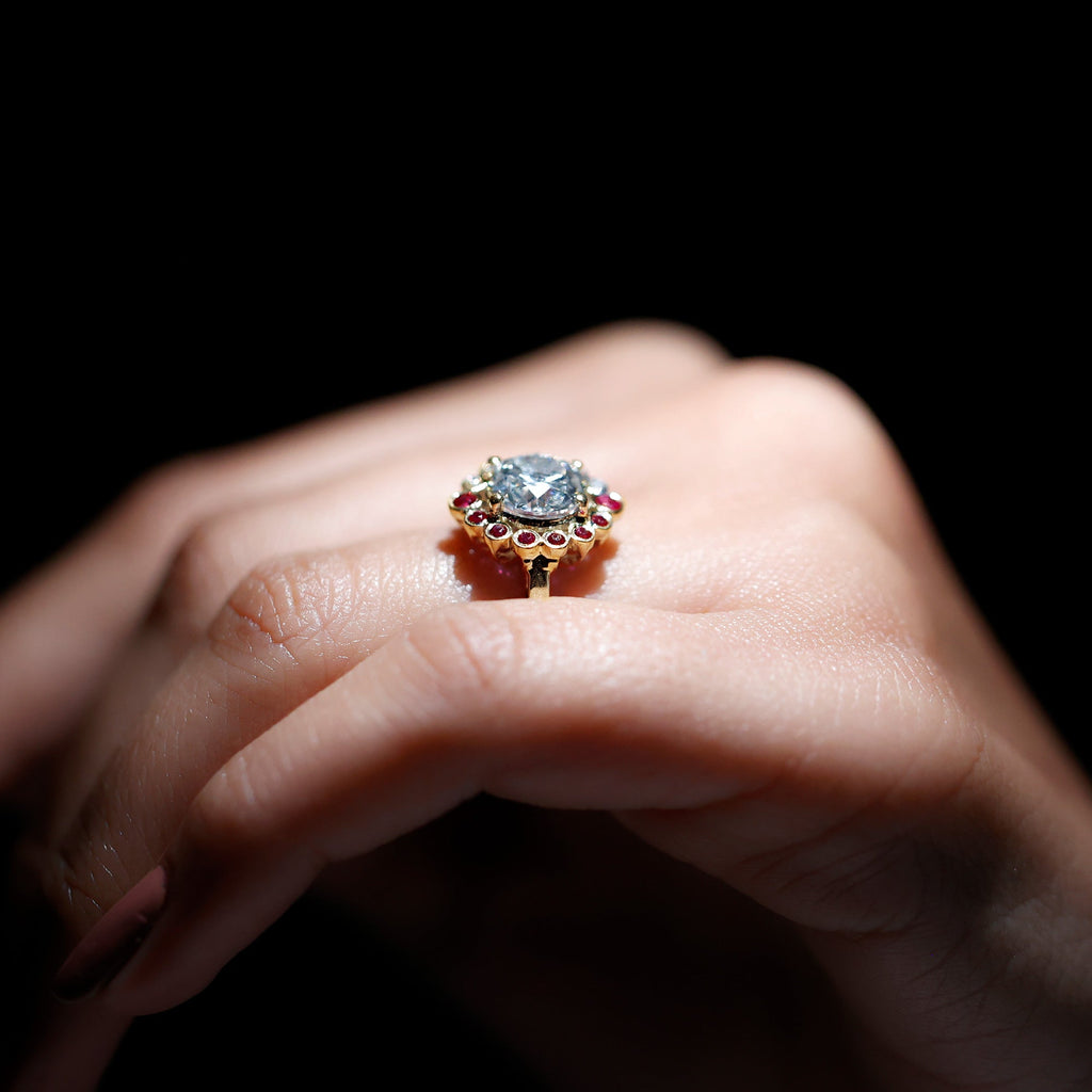 Certified Lab 2 Carat Diamond Ruby Halo Engagement Ring For Women