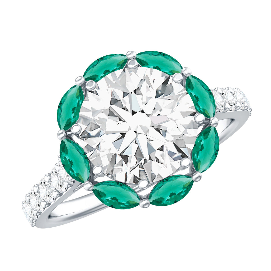 Certified Lab 3 Carat Diamond Engagement Ring with Emerald Halo