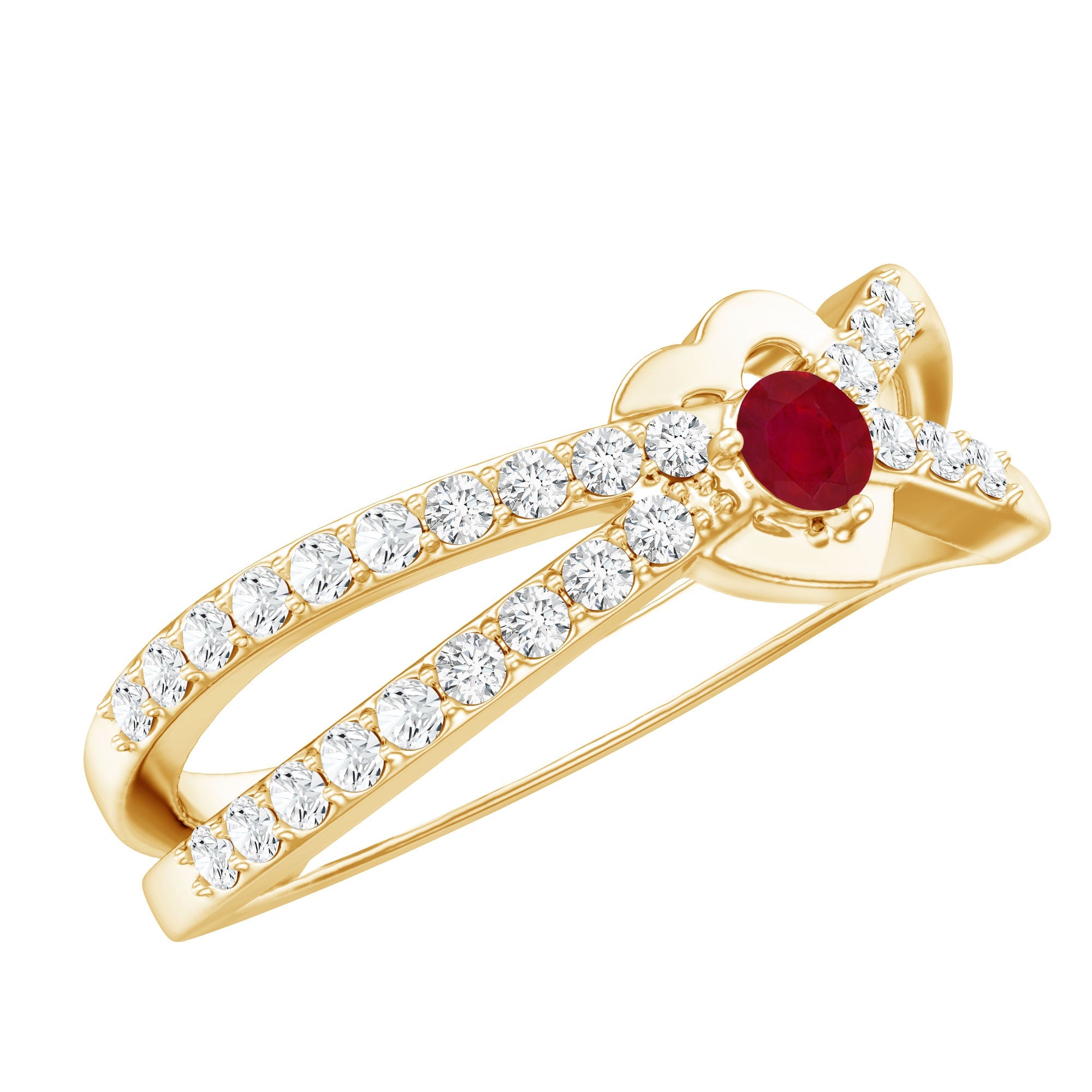 Ruby Heart Promise Ring – Natural Ruby With Diamond Split Shank Design