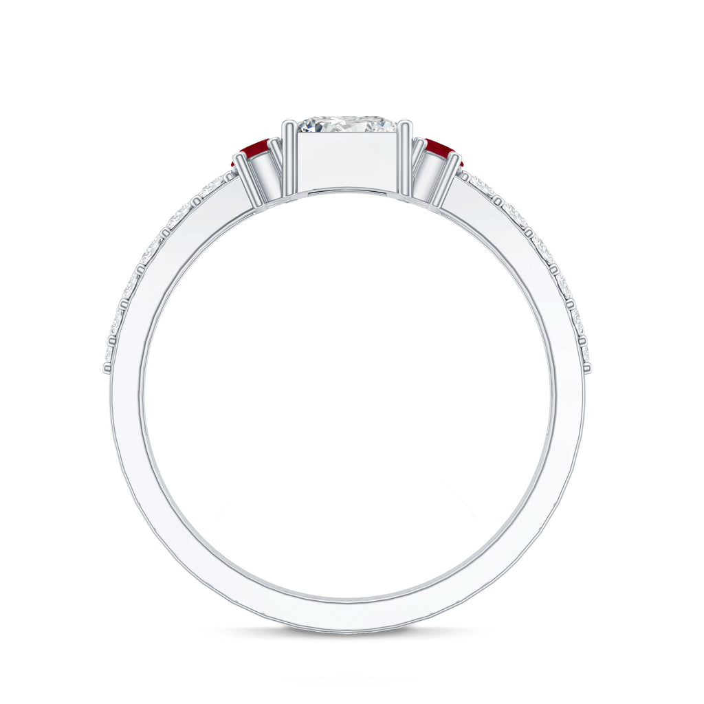 Lab Grown Diamond 0.8 Carat Princess Cut Engagement Ring With Ruby