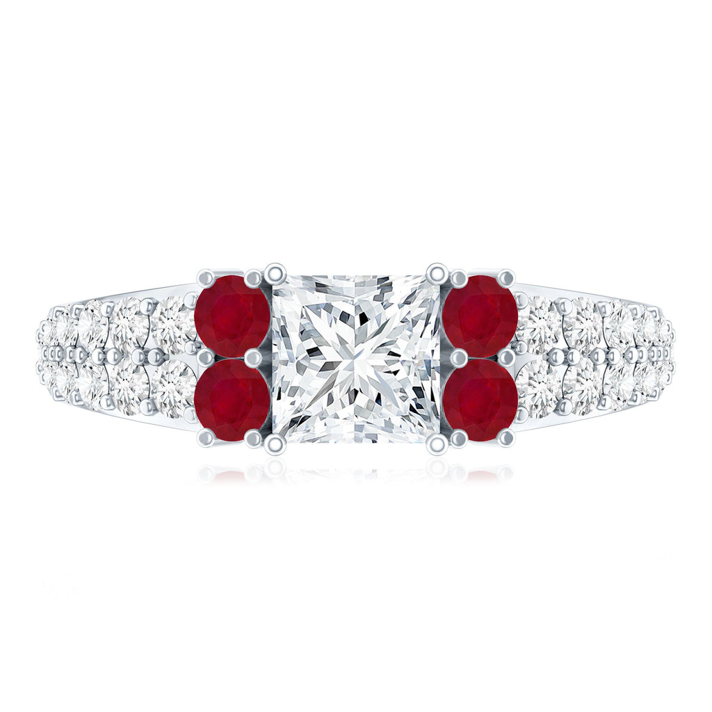 Lab Grown Diamond 0.8 Carat Princess Cut Engagement Ring With Ruby