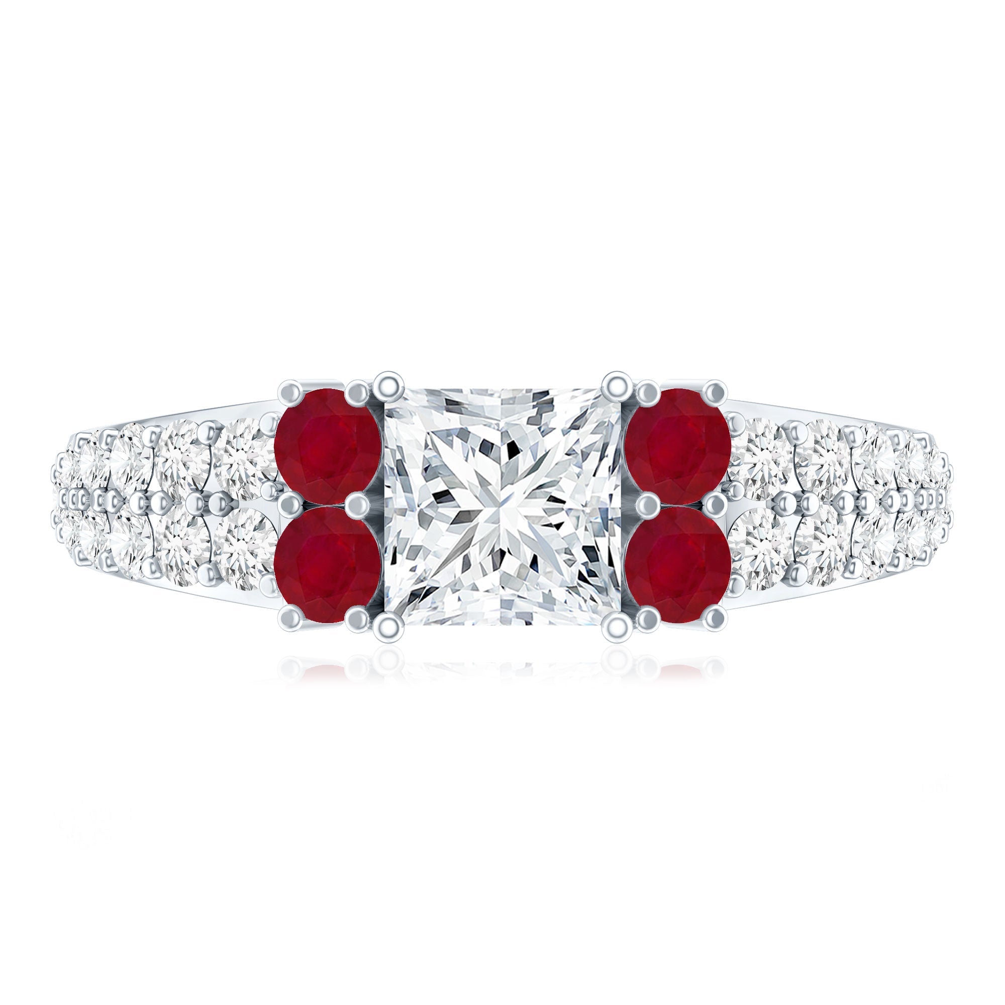 Lab Grown Diamond 0.8 Carat Princess Cut Engagement Ring With Ruby
