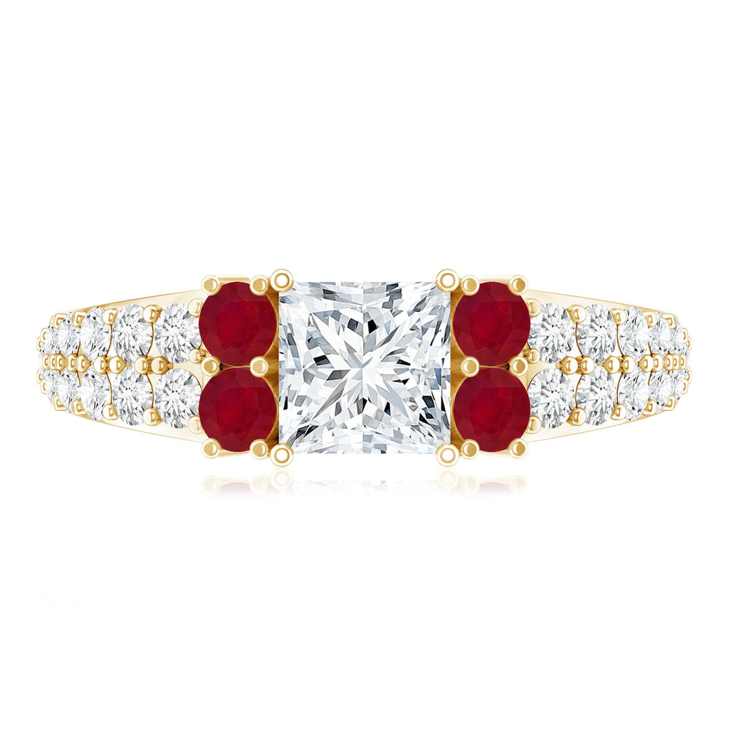Lab Grown Diamond 0.8 Carat Princess Cut Engagement Ring With Ruby