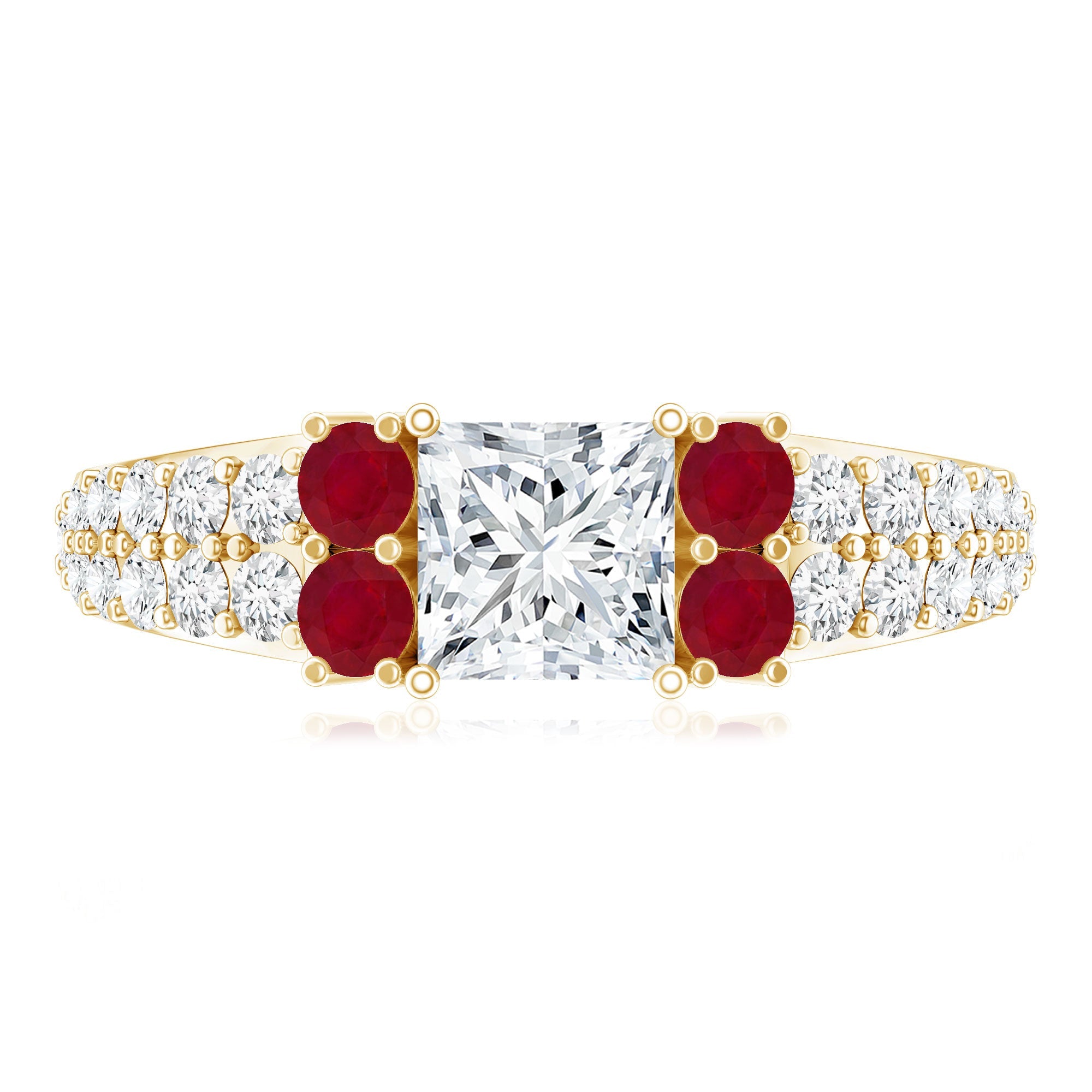 Lab Grown Diamond 0.8 Carat Princess Cut Engagement Ring With Ruby