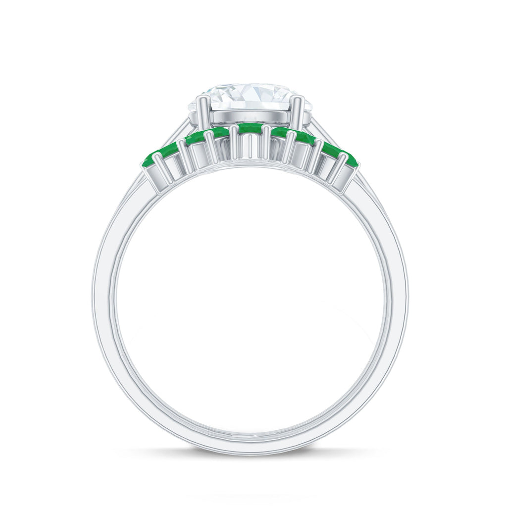 Certified 2 Carat Lab Grown Diamond Engagement Ring With Emerald Wedding Band