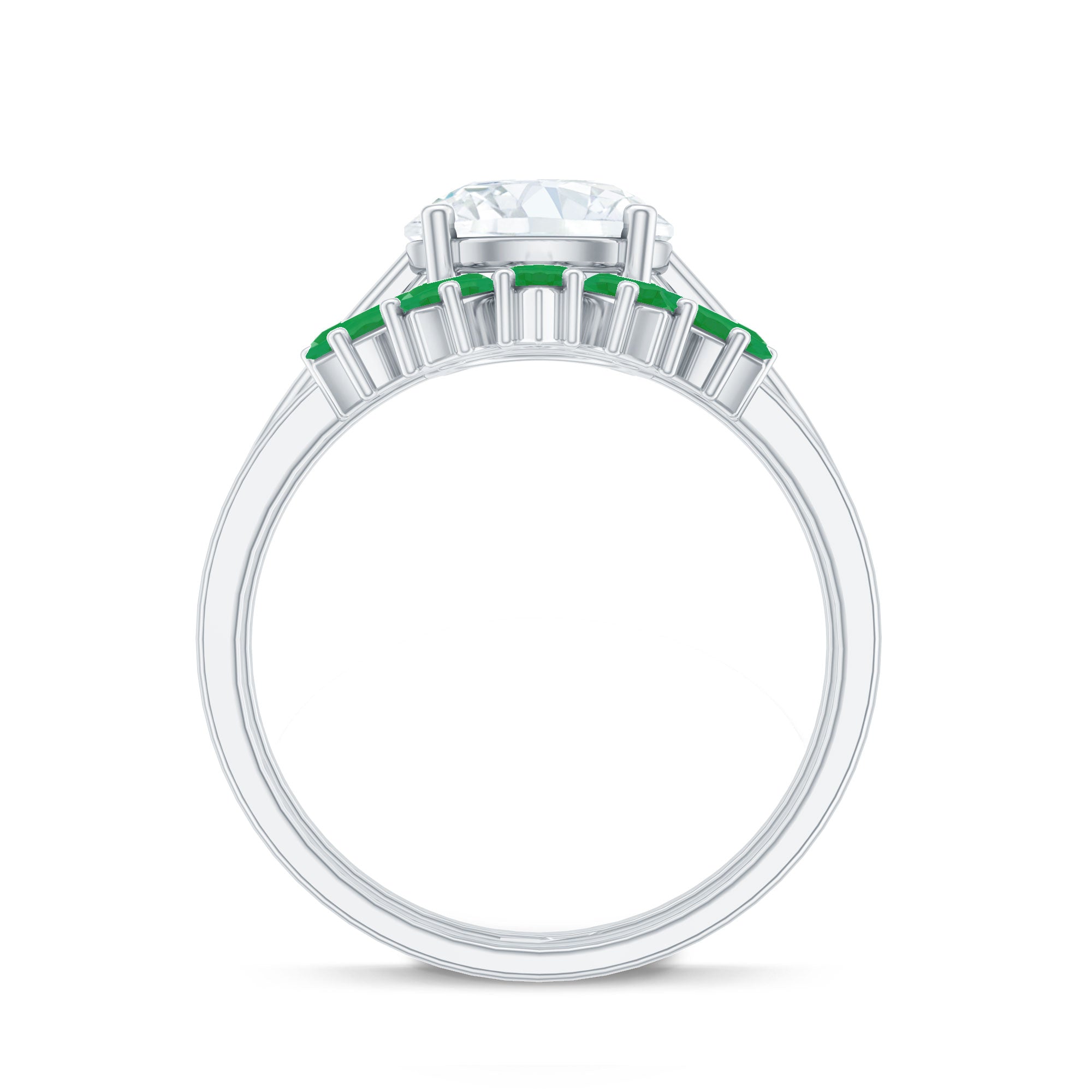 Certified 2 Carat Lab Grown Diamond Engagement Ring With Emerald Wedding Band